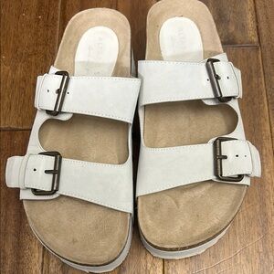 White Platform Sandals with Buckles